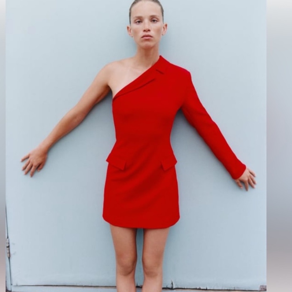 Zara Red Asymmetrical Blazer Dress.